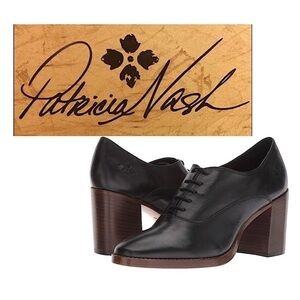 PATRICIA NASH Anna Leather Oxford Block Heel Shoe Black Women’s Size 7